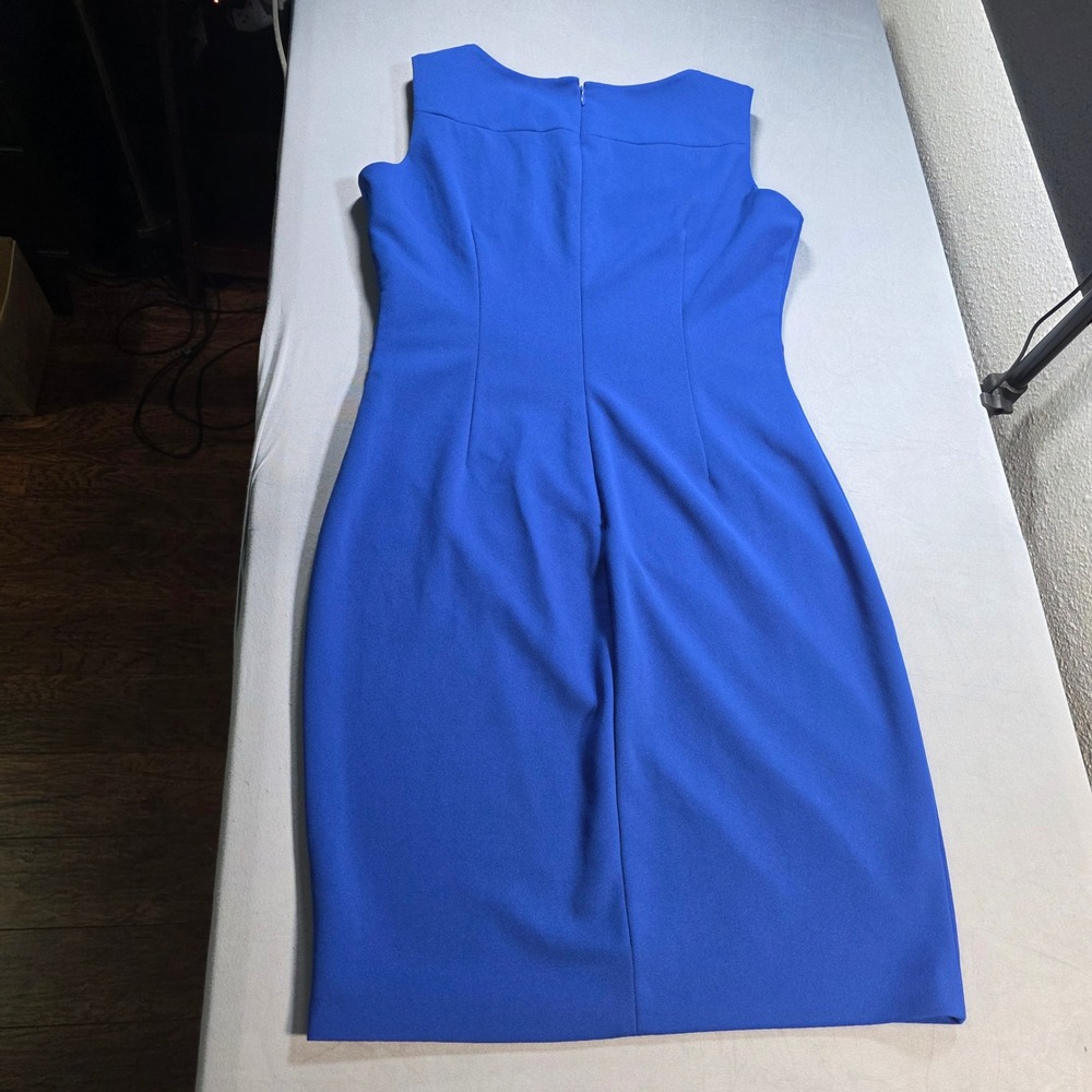 Calvin Klein Royal Blue Sunburst Pleated Sheath Dress 8P Sleeveless Boat Neck - Picture 8 of 12
